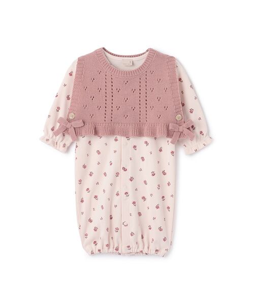 petit main/プティマイン ニットベスト付き2WAYオール L･ピンク 50-70