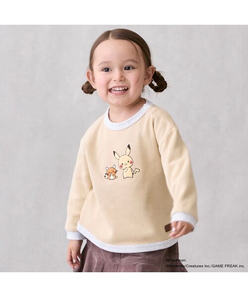 petit main / プティマイン Tシャツ | 【monpoke】接結アップリケ長袖T(クリ-ム)