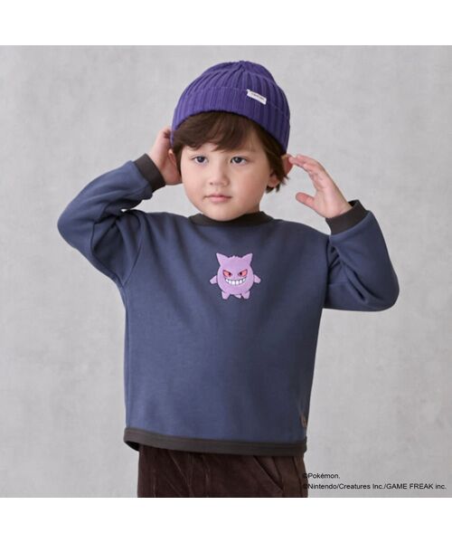 petit main / プティマイン Tシャツ | 【monpoke】接結アップリケ長袖T(インクブル-)