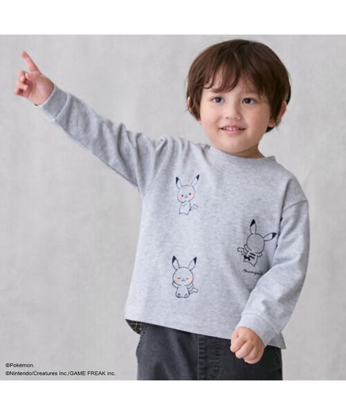 petit main / プティマイン Tシャツ | 【monpoke】刺繍キャラ長袖T(TOP・グレ-)