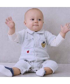 petit main / プティマイン ロンパース | 総刺繍衿つきカバーオール