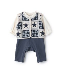 petit main / プティマイン ロンパース | クロシェベスト付きカバーオール