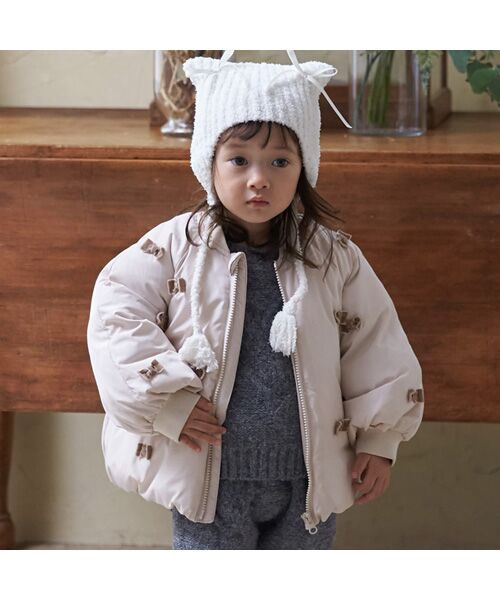 petit main/プティマイン 【リンク】ちびリボン中綿ジャケット ウスベ-ジュ 100 petit main/プティマイン 【リンク】ちびリボン中綿ジャケット ウスベ-ジュ 100