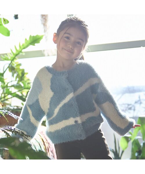 petit main / プティマイン カーディガン・ボレロ | 【リンク】シャギーニット柄カーディガン(ブル-)