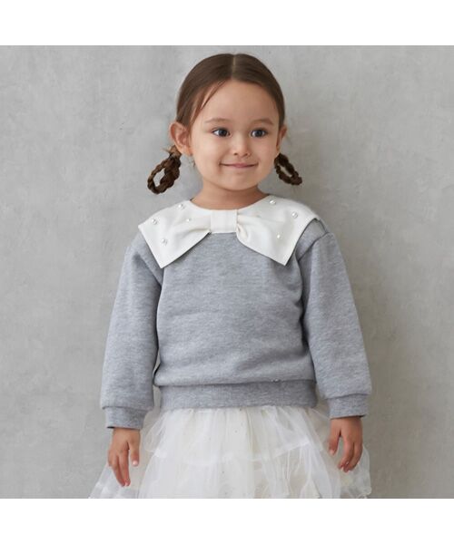 petit main / プティマイン スウェット | 【裏起毛/リンク】リボン衿トレーナー(TOP・グレ-)