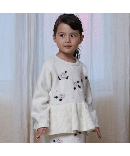 petit main / プティマイン ニット・セーター | 【フワモチット/リンク】お花パールニット | 詳細1