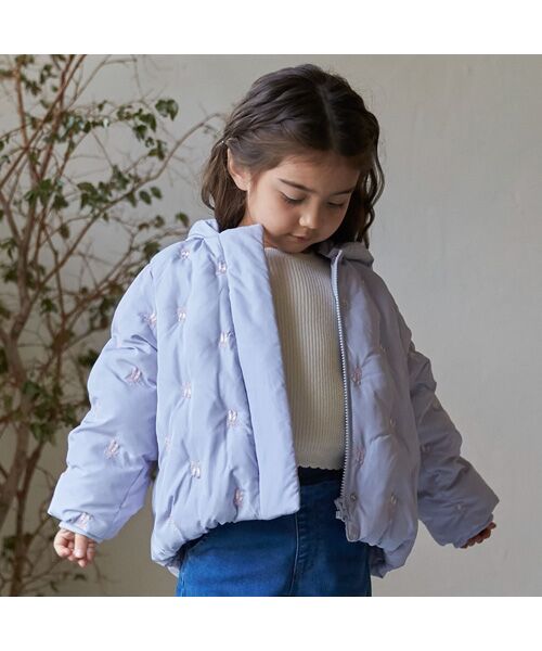 petit main/プティマイン 【リンク】刺繍中綿ジャケット ブル-グレ- 130 petit main/プティマイン 【リンク】刺繍中綿ジャケット ブル-グレ- 130