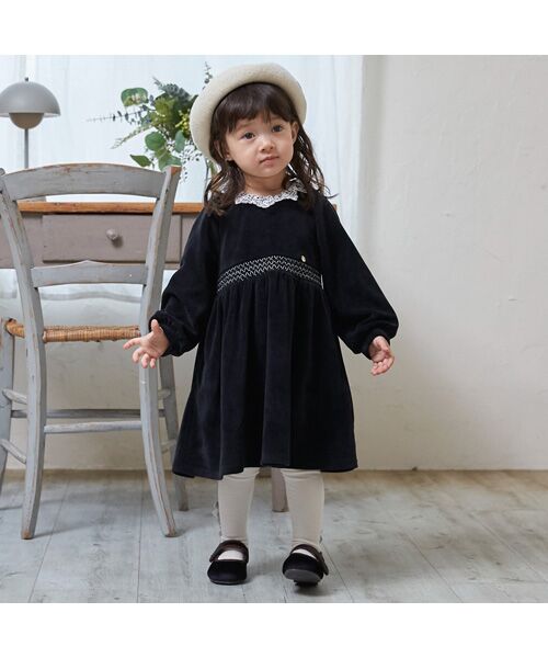 petit main / プティマイン ミニ丈・ひざ丈ワンピース | ベロアレースワンピース | 詳細4