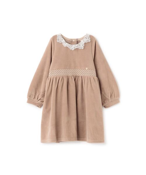 petit main / プティマイン ミニ丈・ひざ丈ワンピース | ベロアレースワンピース(L・ピンク)