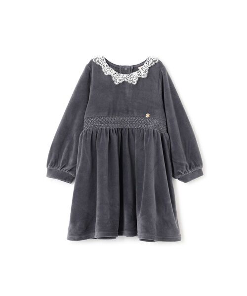 petit main / プティマイン ミニ丈・ひざ丈ワンピース | ベロアレースワンピース(ブル-)