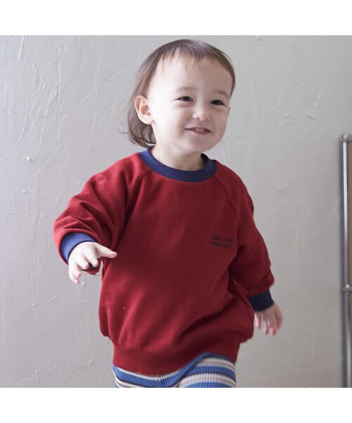 petit main / プティマイン スウェット | 【GOODPRICE】裏起毛襟配色トレーナー（アカ）