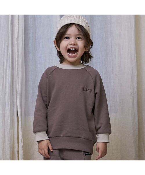 petit main / プティマイン スウェット | 【GOODPRICE】裏起毛襟配色トレーナー（モカチャ）