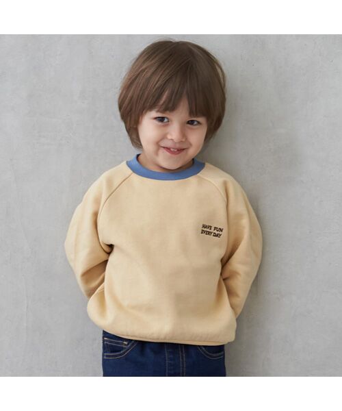 petit main / プティマイン スウェット | 【GOODPRICE】裏起毛襟配色トレーナー（キイロ）