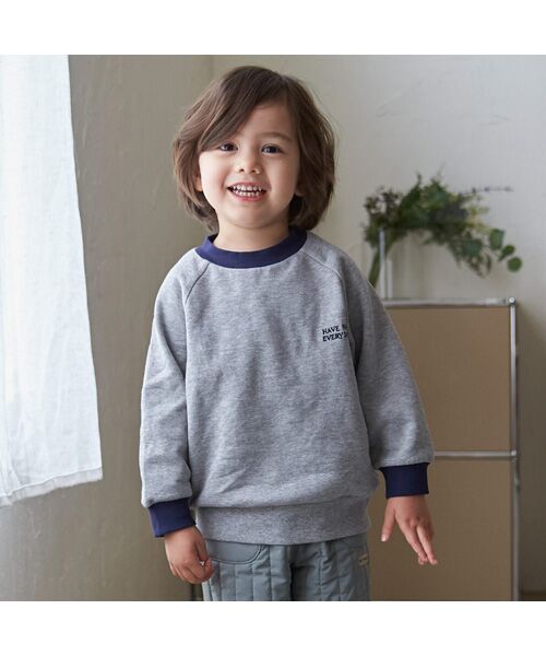 petit main / プティマイン スウェット | 【GOODPRICE】裏起毛襟配色トレーナー（TOP・グレ-）