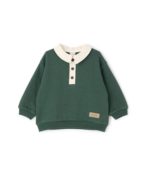 petit main / プティマイン スウェット | 襟付き配色裏起毛トレーナー（モスグリ-ン）