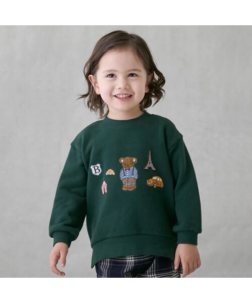 petit main / プティマイン スウェット | くまモチーフトレーナー（グリ-ン）