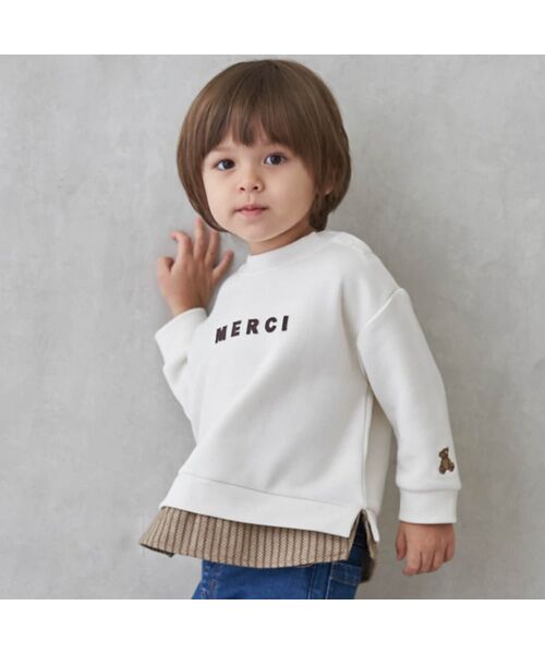 petit main / プティマイン スウェット | 【リンク】ちびロゴアップリケトレーナー（アイボリ-）