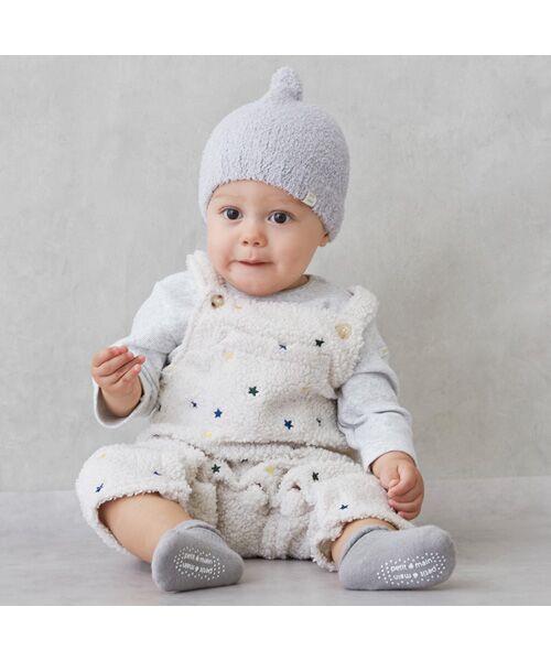 petit main / プティマイン ロンパース | 星刺繍サロペットカバーオール（アイボリ-）