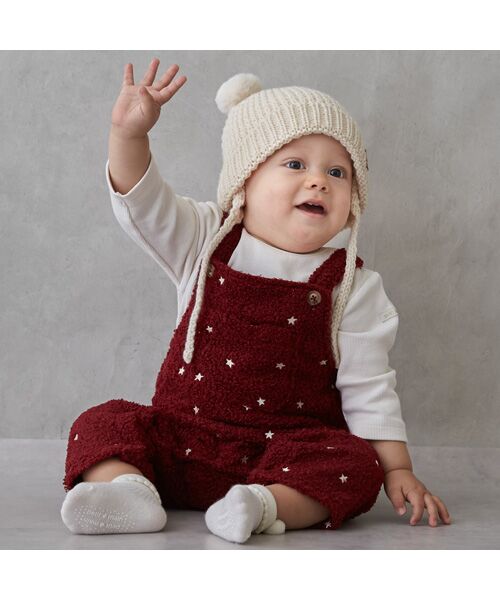 petit main / プティマイン ロンパース | 星刺繍サロペットカバーオール（アカ）