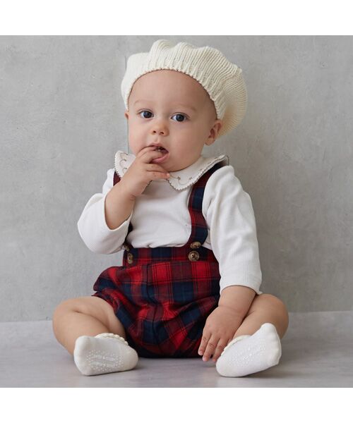 petit main / プティマイン ベビー・キッズウエア | 衿刺繍サロペットセット（アイボリ-）