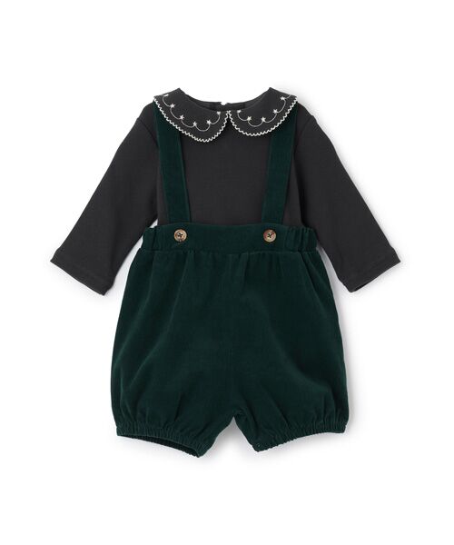 petit main / プティマイン ベビー・キッズウエア | 衿刺繍サロペットセット（グレ-）