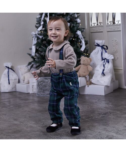 petit main / プティマイン Tシャツ | 衿付き長T+サス付パンツセット | 詳細1