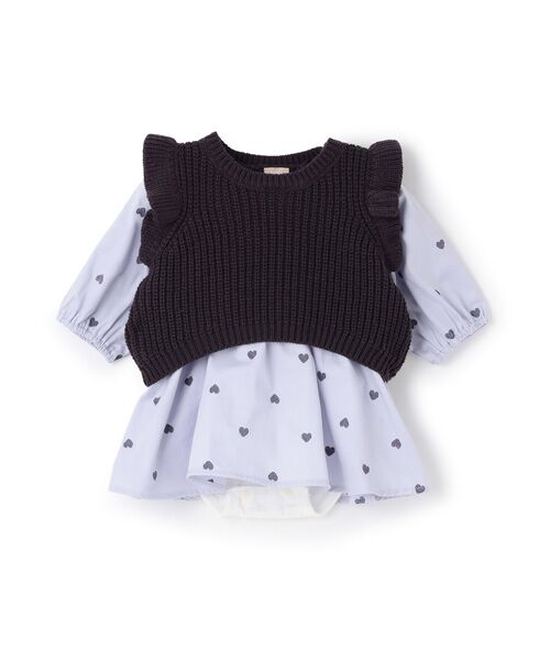 petit main / プティマイン ロンパース | 【リンク】ベスト付ワンピース（L・ブル-）