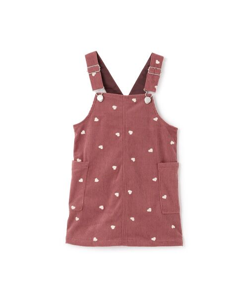 petit main / プティマイン ミニ丈・ひざ丈ワンピース | ハート刺繍コーデュロイジャンスカ（ピンク）