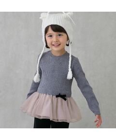 petit main / プティマイン チュニック | 【フワもちっと】ニットペプラムチュールチュニック