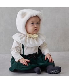 petit main / プティマイン ロンパース | フリル襟付きチェックOPロンパース