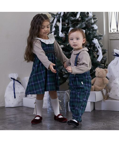 petit main / プティマイン ロンパース | フリル襟付きチェックOPロンパース | 詳細6