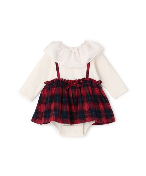 petit main / プティマイン ロンパース | フリル襟付きチェックOPロンパース | 詳細7