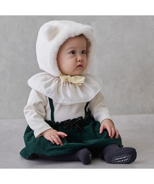 petit main / プティマイン ロンパース | フリル襟付きチェックOPロンパース（グリ-ン）