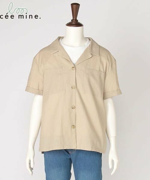 petit main / プティマイン シャツ・ブラウス | 開衿半袖シャツ（ベージュ）