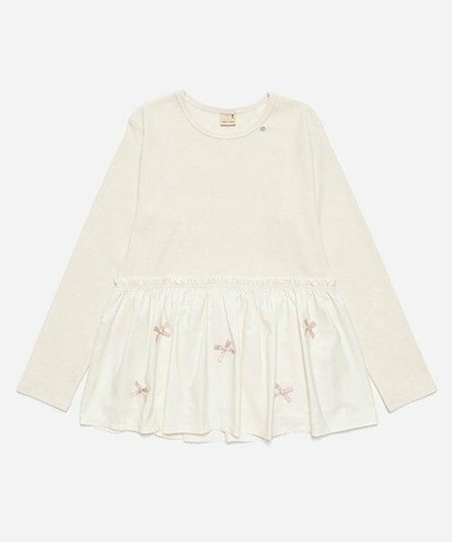 petit main / プティマイン Tシャツ | 【リンク】リボンペプラム長T(ジュニア)（アイボリー）