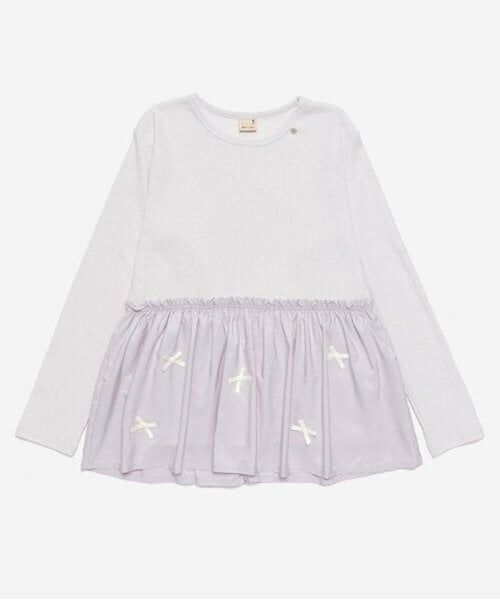 petit main / プティマイン Tシャツ | 【リンク】リボンペプラム長T(ジュニア)（ラベンダー）