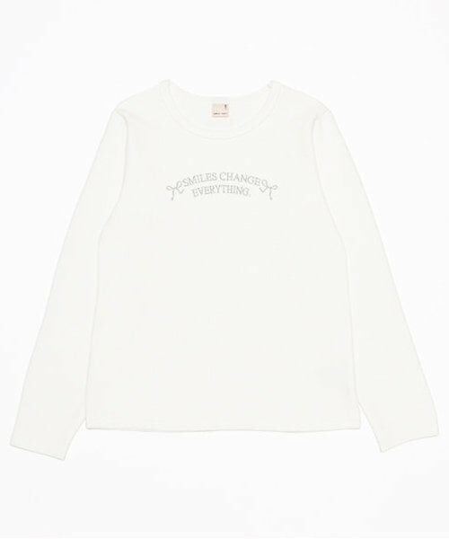 petit main / プティマイン Tシャツ | 【リンク】キラキラモチーフ長T(ジュニア)（オフ ホワイト）