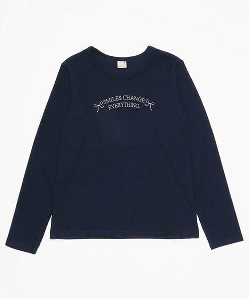 petit main / プティマイン Tシャツ | 【リンク】キラキラモチーフ長T(ジュニア)（紺）