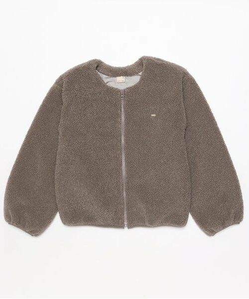 petit main / プティマイン カーディガン・ボレロ | 【リンク】ボアジップ羽織り(ジュニア)（チャコール）