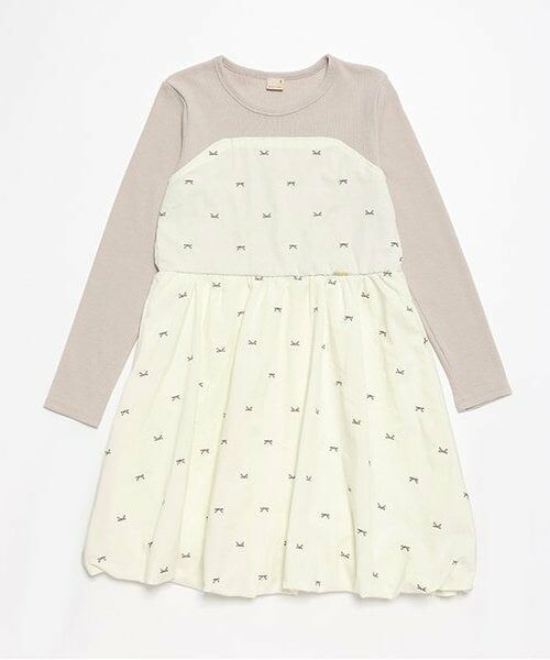 petit main / プティマイン ミニ丈・ひざ丈ワンピース | 【リンク】リボン刺繍ワンピース(ジュニア)（アイボリー）