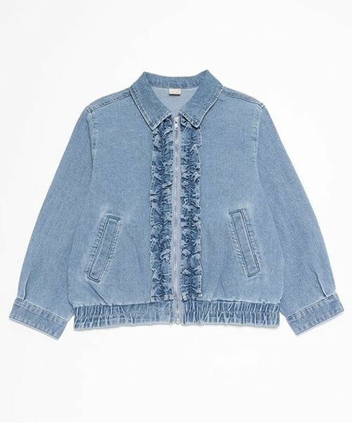 petit main / プティマイン ブルゾン | 【リンク】デニムフリルジャケット(ジュニア)（サックス）