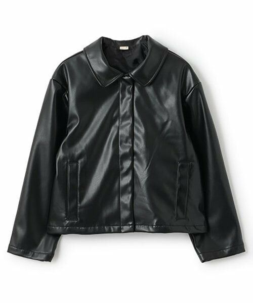 petit main / プティマイン ブルゾン | 【リンク】合皮ジャケット(ジュニア)（黒）