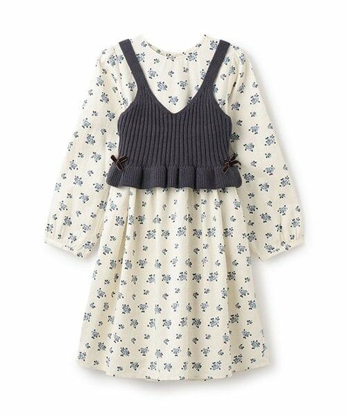 petit main / プティマイン ミニ丈・ひざ丈ワンピース | 【リンク】花柄ワンピースビスチェセット(ジュニア)（生成）