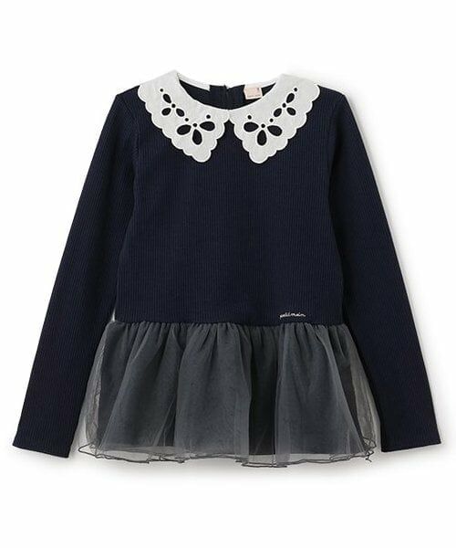 petit main / プティマイン その他トップス | 【リンク】えりレースチュールチュニック(ジュニア)（紺）