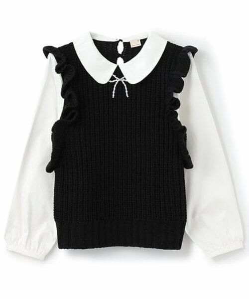 petit main / プティマイン ニット・セーター | 【リンク】パールリボン付ニットベスト(ジュニア)（黒）