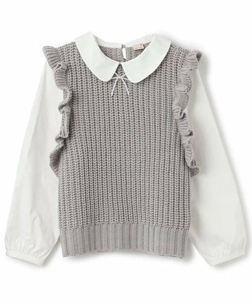 petit main / プティマイン ニット・セーター | 【リンク】パールリボン付ニットベスト(ジュニア)（ライト グレー）