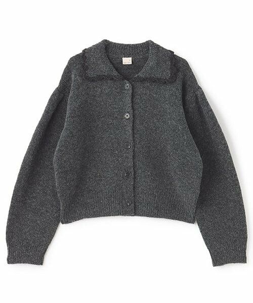 petit main / プティマイン カーディガン・ボレロ | 【リンク】衿ニットカーディガン(ジュニア)（チャコール）