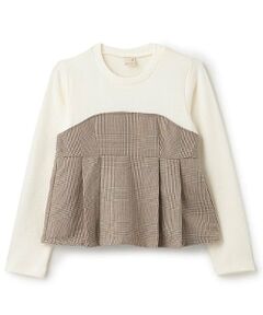 petit main / プティマイン Tシャツ | 【リンク】チェックドッキング長T(ジュニア)