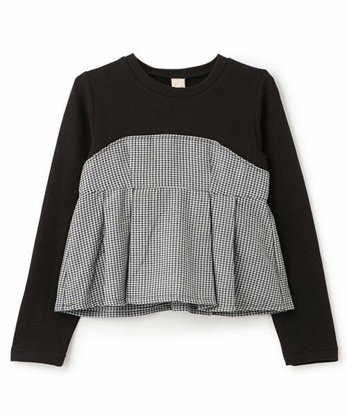 petit main / プティマイン Tシャツ | 【リンク】チェックドッキング長T(ジュニア)（黒）