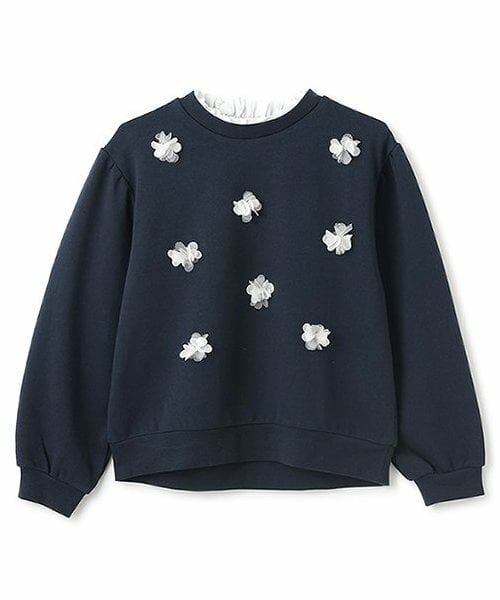 petit main / プティマイン スウェット | 【吸水速乾/リンク】花モチーフトレーナー(ジュニアサイズ)（紺）